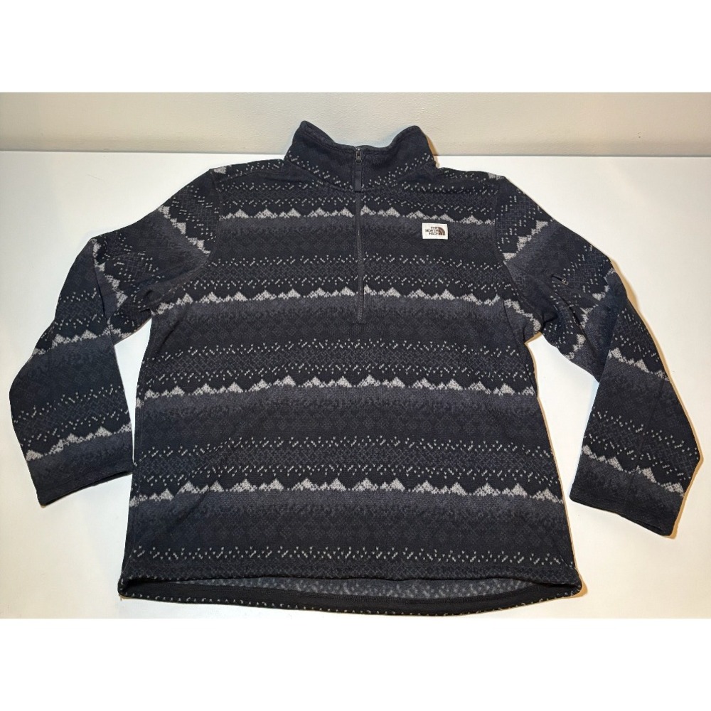 North Face Men's Patterned Half Zip Fleeze Pullover Sweater | Gray | 2XL